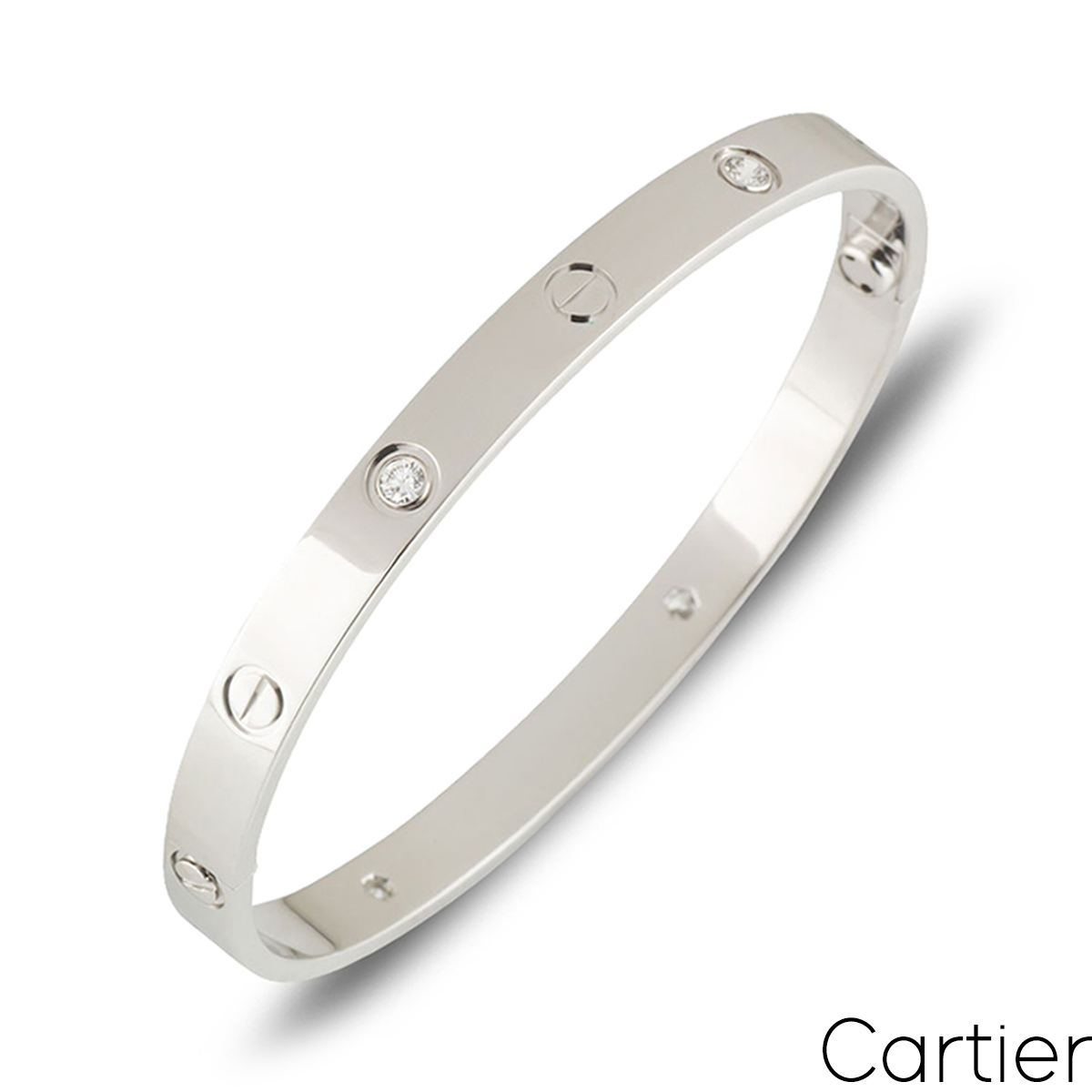 Cartier White Gold Half Diamond Love Bracelet Size 21 B6035821